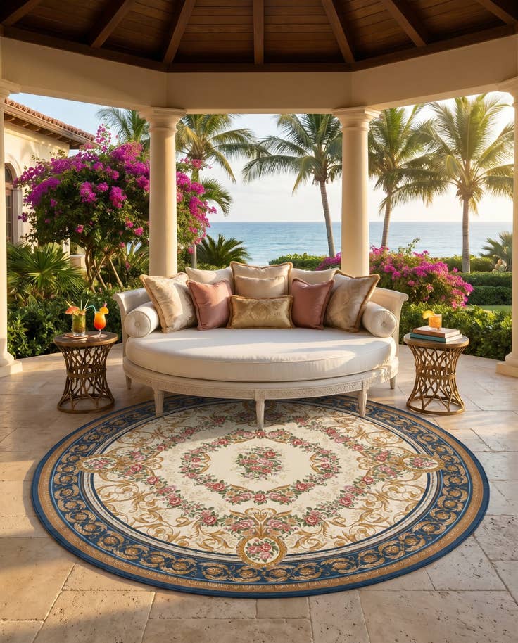 Detail image of 10' x 10' Easy-Clean Traditional Indoor / Outdoor Round Rug