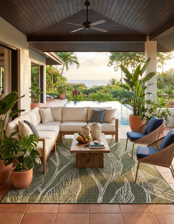 Detail image of 7' 10 x 10' Easy-Clean Botanical Indoor / Outdoor Rug