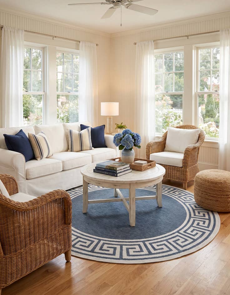 Detail image of 7' x 7' Easy-Clean Coastal Indoor / Outdoor Round Rug