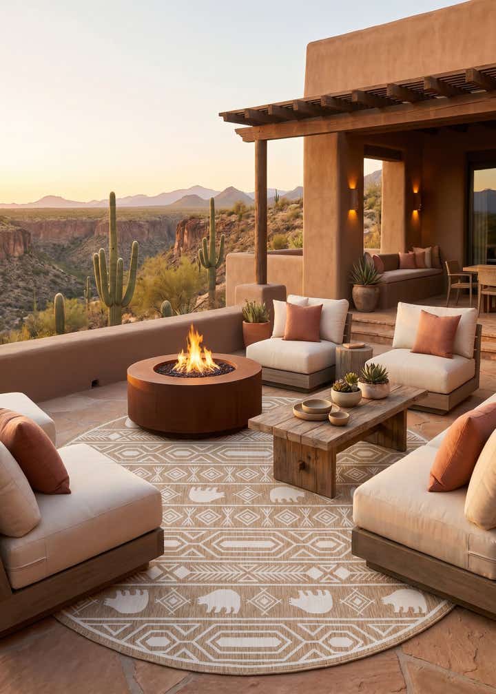 13' x 13' Easy-Clean Southwestern Indoor / Outdoor Round Rug