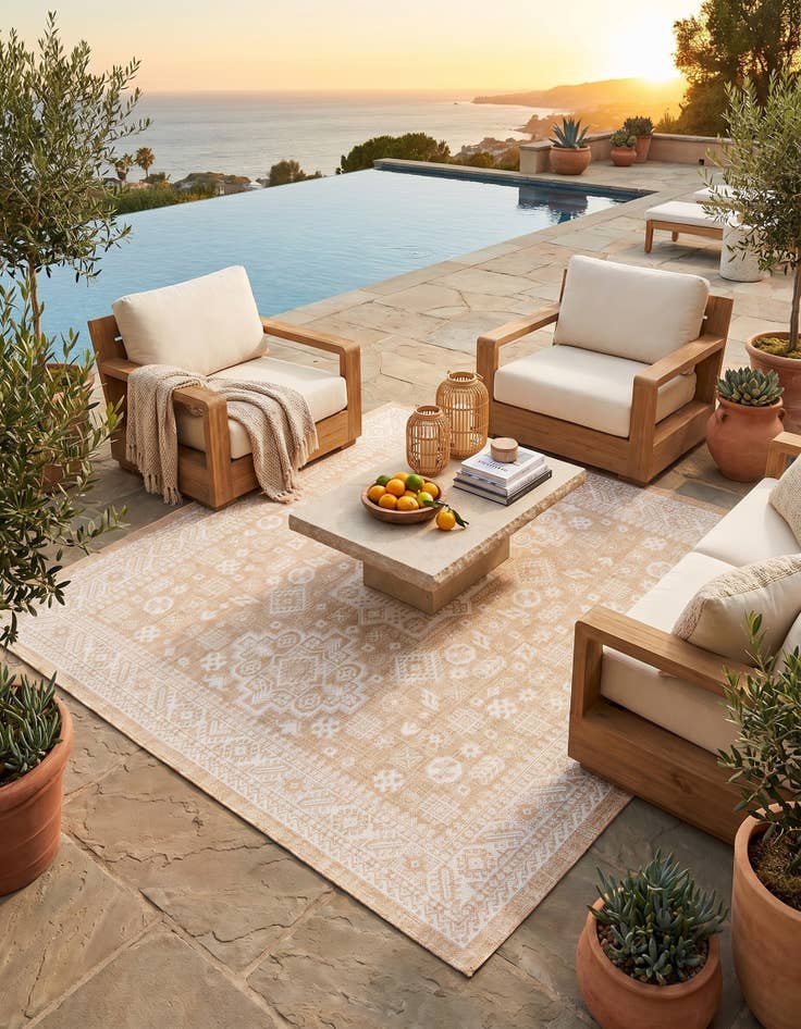Detail image of 7' 10 x 7' 10 Easy-Clean Aztec Indoor / Outdoor Square Rug