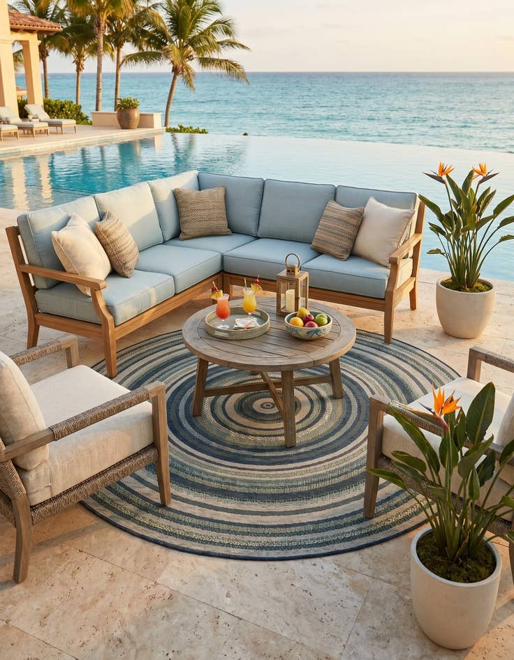 Detail image of 7' x 7' Easy-Clean Baja Indoor / Outdoor Round Rug