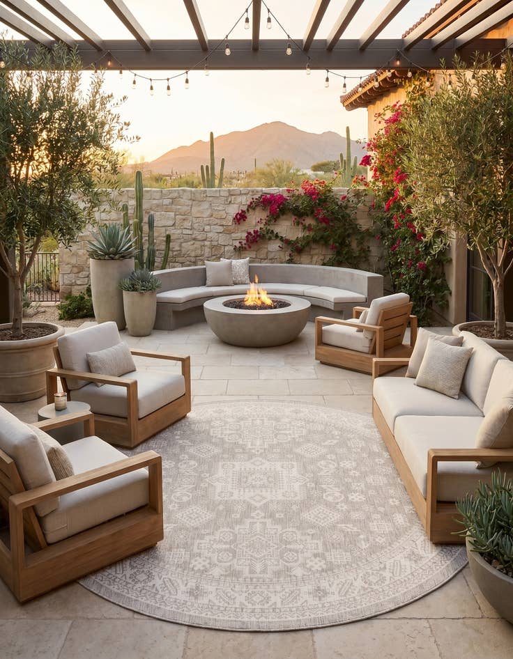 Detail image of 10' x 10' Easy-Clean Aztec Indoor / Outdoor Round Rug