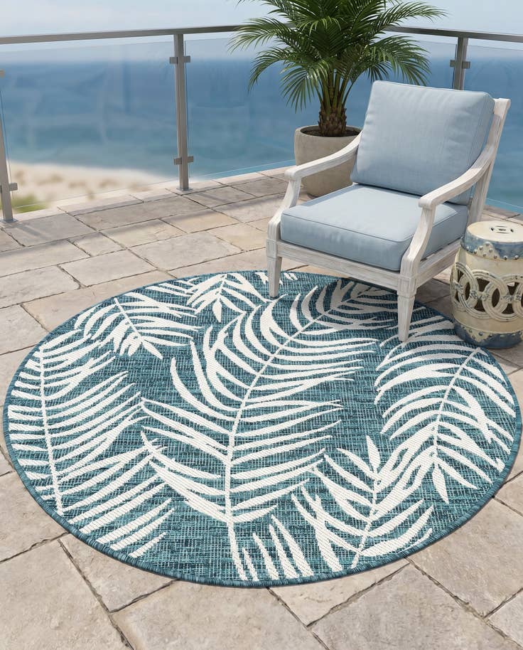 Detail image of 4' x 4' Easy-Clean Botanical Indoor / Outdoor Round Rug