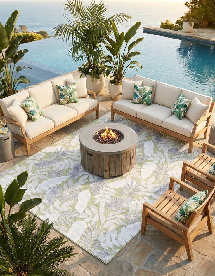Detail image of 9' 9 x 12' Easy-Clean Botanical Indoor / Outdoor Rug