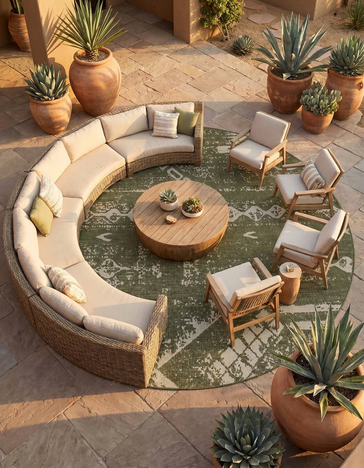Detail image of 13' x 13' Easy-Clean Bohemian Indoor / Outdoor Round Rug