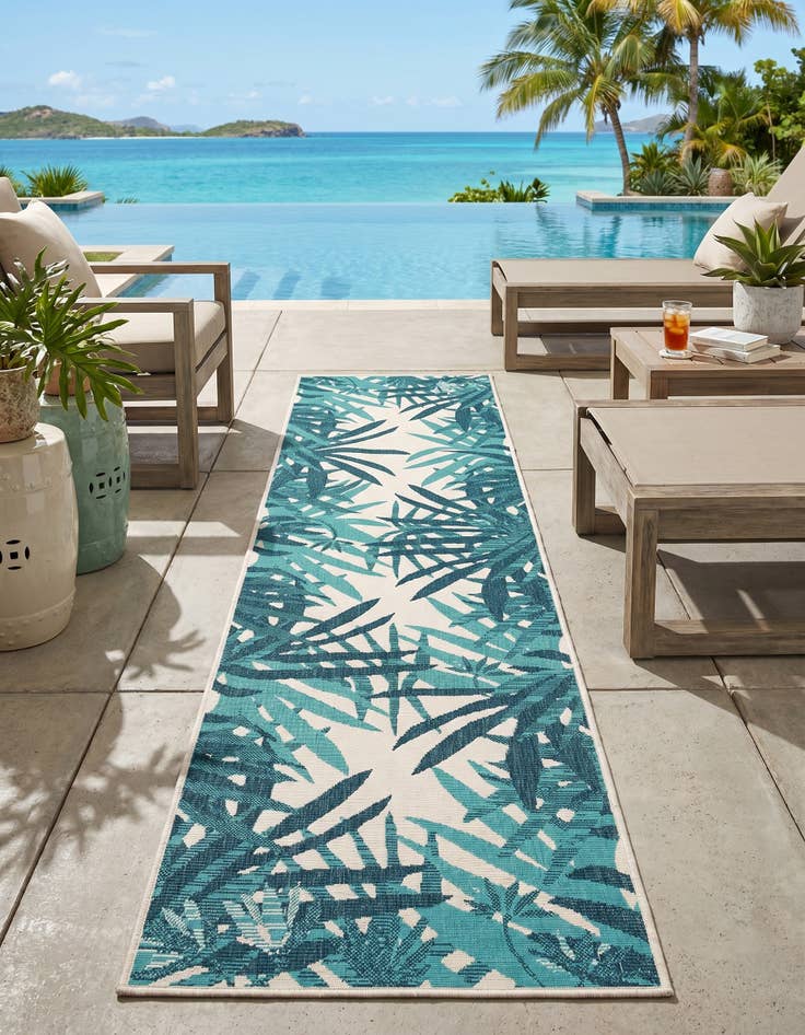 Detail image of 2' 7 x 12' Easy-Clean Botanical Indoor / Outdoor Runner Rug