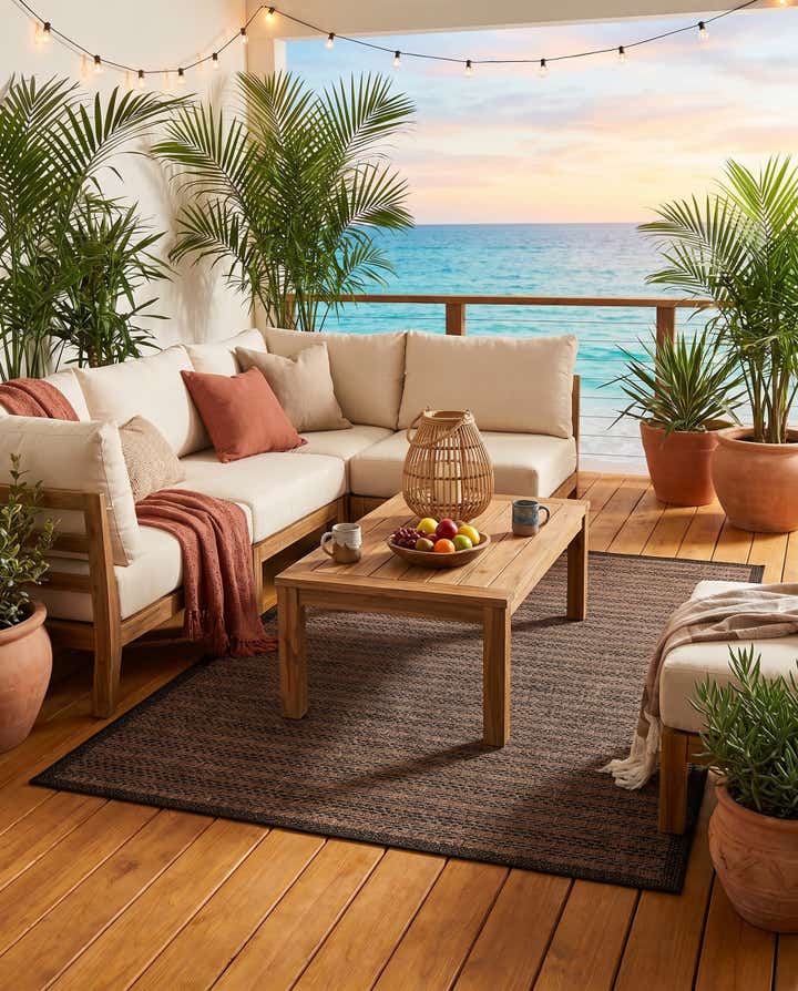 5' 3 x 8' Easy-Clean Border Indoor / Outdoor Rug