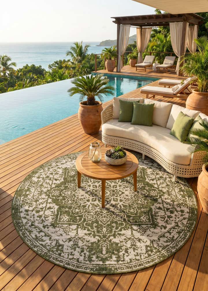 7' x 7' Easy-Clean Jill Zarin Dubai Indoor / Outdoor Round Rug