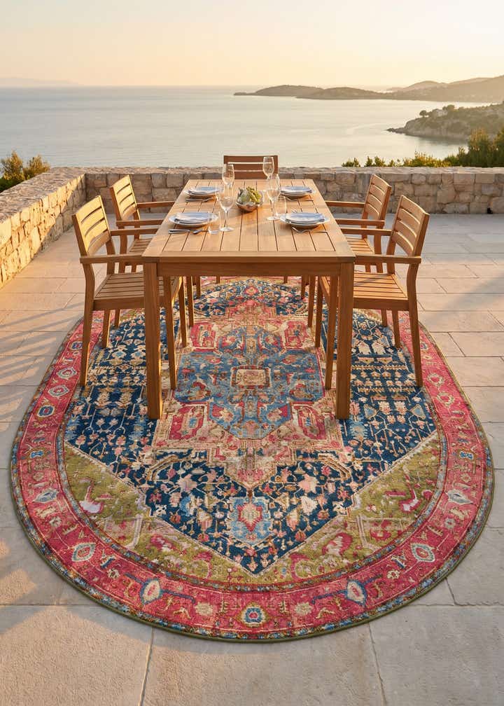 7' 10 x 10' Easy-Clean Traditional Indoor / Outdoor Oval Rug