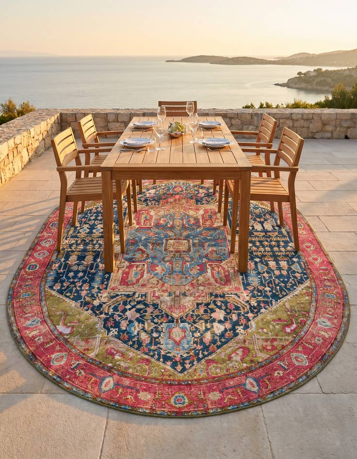 Detail image of 7' 10 x 10' Easy-Clean Traditional Indoor / Outdoor Oval Rug