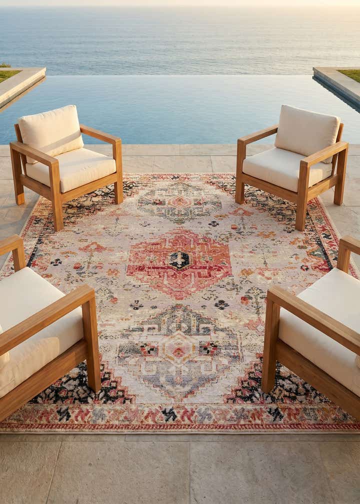7' 10 x 7' 10 Easy-Clean Traditional Indoor / Outdoor Square Rug