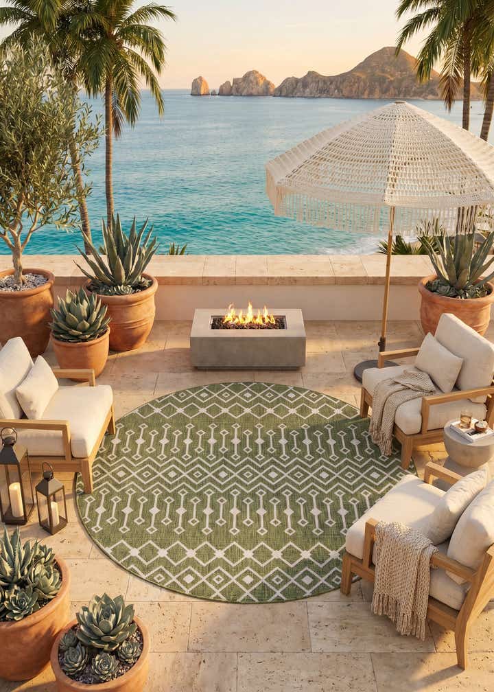 7' 10 x 7' 10 Easy-Clean Trellis Indoor / Outdoor Round Rug