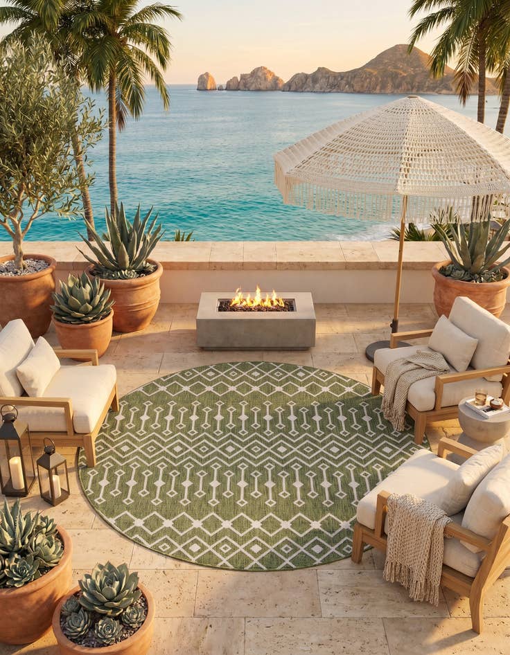 Detail image of 7' 10 x 7' 10 Easy-Clean Lattice Indoor / Outdoor Round Rug