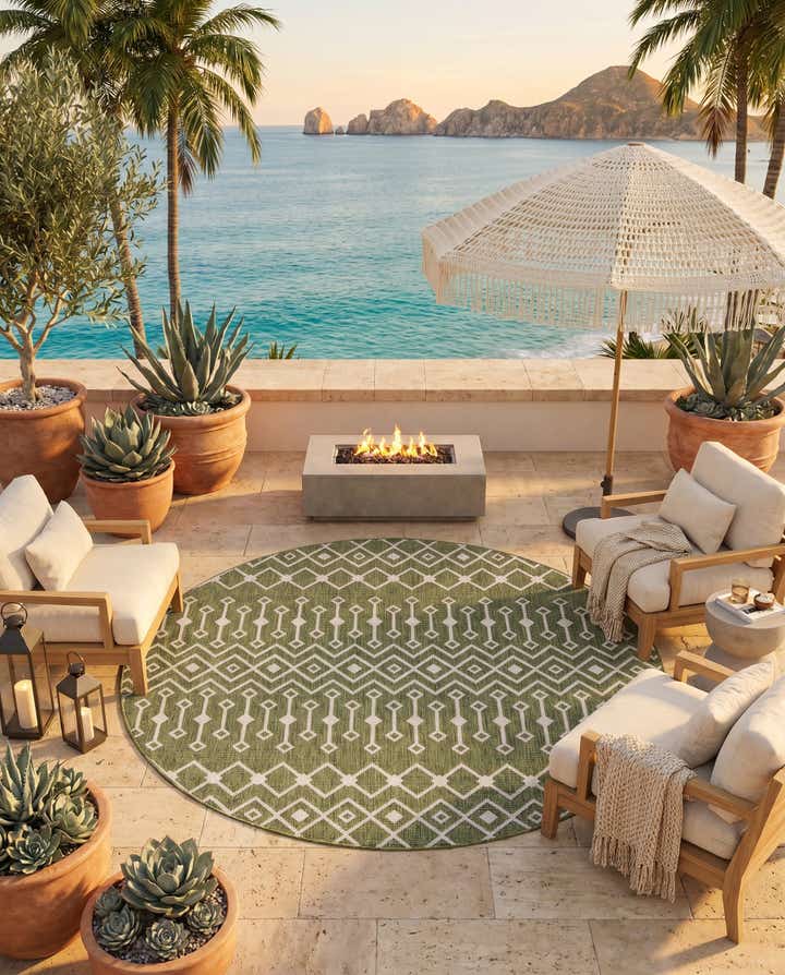 7' 10 x 7' 10 Easy-Clean Trellis Indoor / Outdoor Round Rug