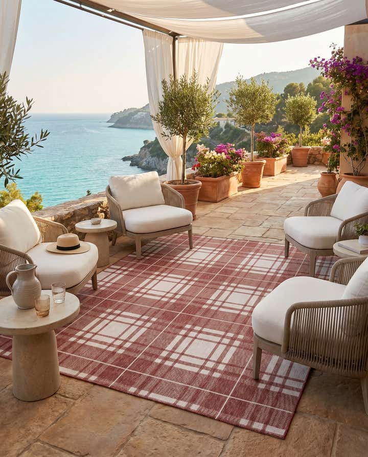 7' 10 x 10' Easy-Clean Checkered Indoor / Outdoor Rug