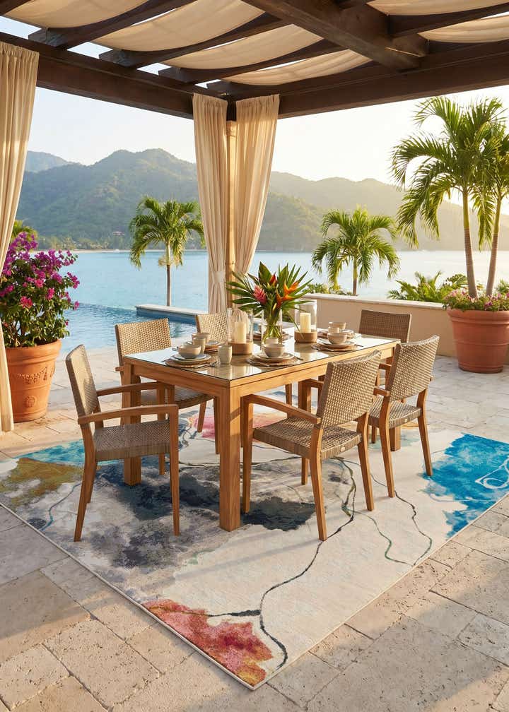 7' 10 x 7' 10 Easy-Clean Modern Indoor / Outdoor Square Rug