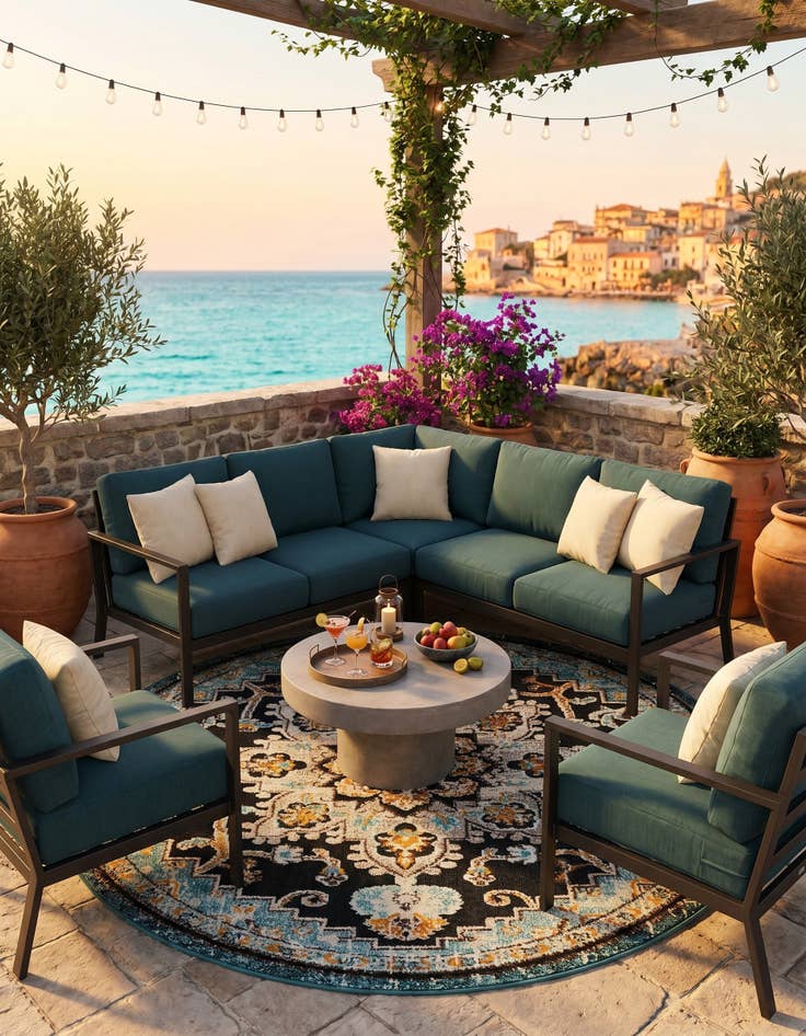 Detail image of 6' x 6' Easy-Clean Casablanca Indoor / Outdoor Round Rug