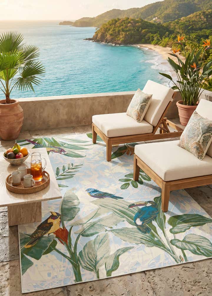 5' 3 x 8' Easy-Clean Botanical Indoor / Outdoor Rug