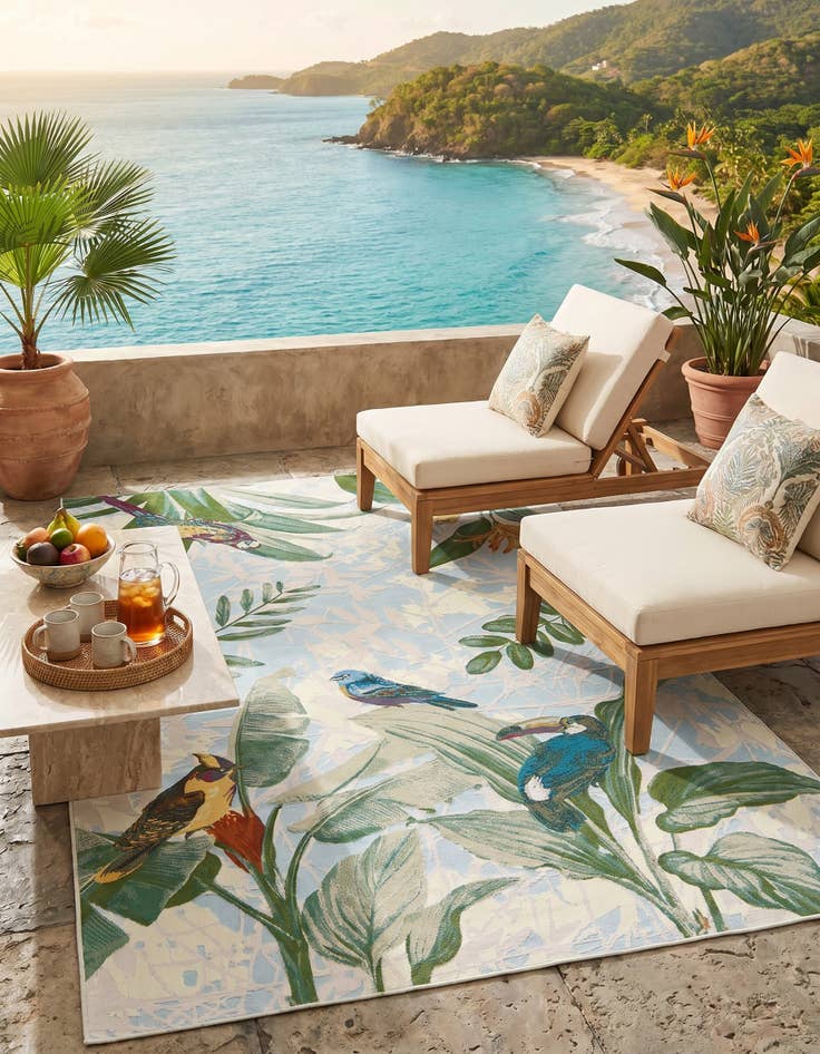 Detail image of 5' 3 x 8' Easy-Clean Botanical Indoor / Outdoor Rug