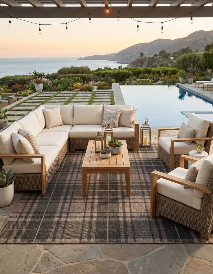 Detail image of 7' 10 x 10' Easy-Clean Checkered Indoor / Outdoor Rug
