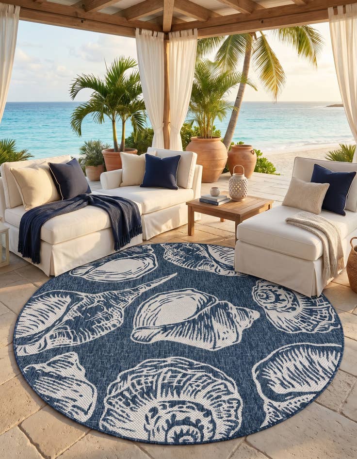 Detail image of 6' x 6' Easy-Clean Coastal Indoor / Outdoor Round Rug