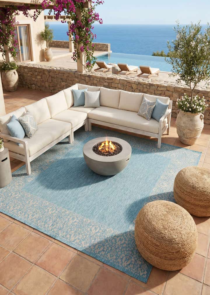 10' 8 x 10' 8 Easy-Clean Border Indoor / Outdoor Square Rug