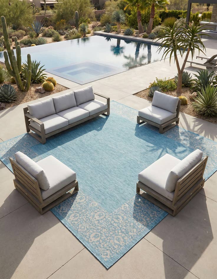 Detail image of 10' 8 x 10' 8 Easy-Clean Border Indoor / Outdoor Square Rug