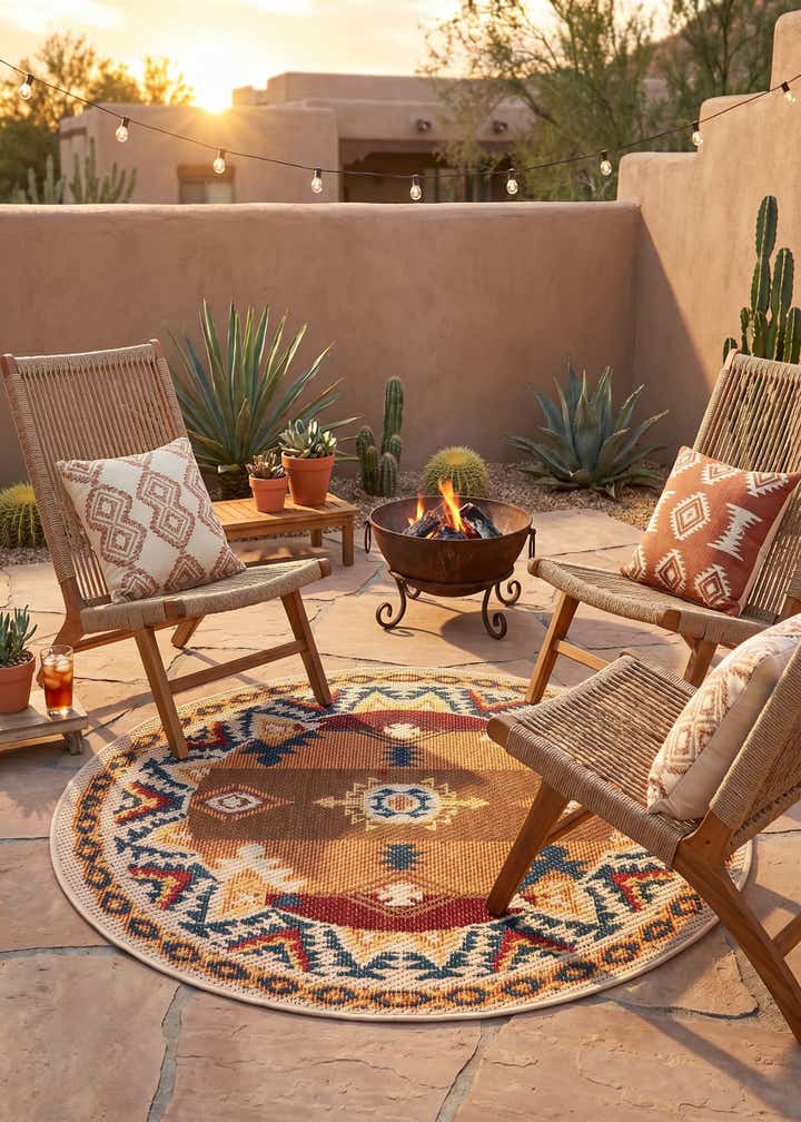 4' x 4' Easy-Clean Baja Indoor / Outdoor Round Rug