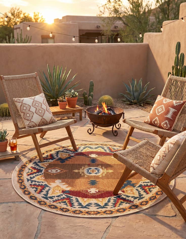 Detail image of 4' x 4' Easy-Clean Baja Indoor / Outdoor Round Rug