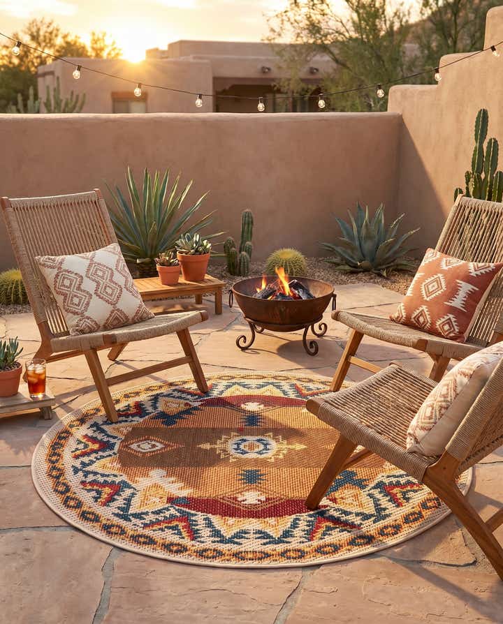 4' x 4' Easy-Clean Baja Indoor / Outdoor Round Rug