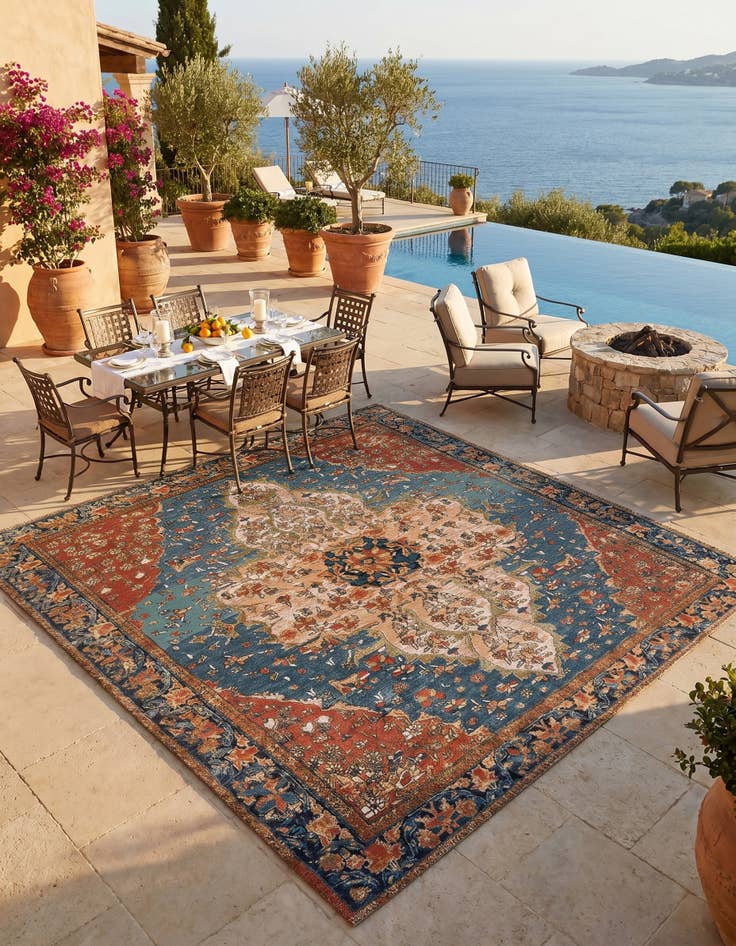 Detail image of 10' x 10' Easy-Clean Traditional Indoor / Outdoor Square Rug