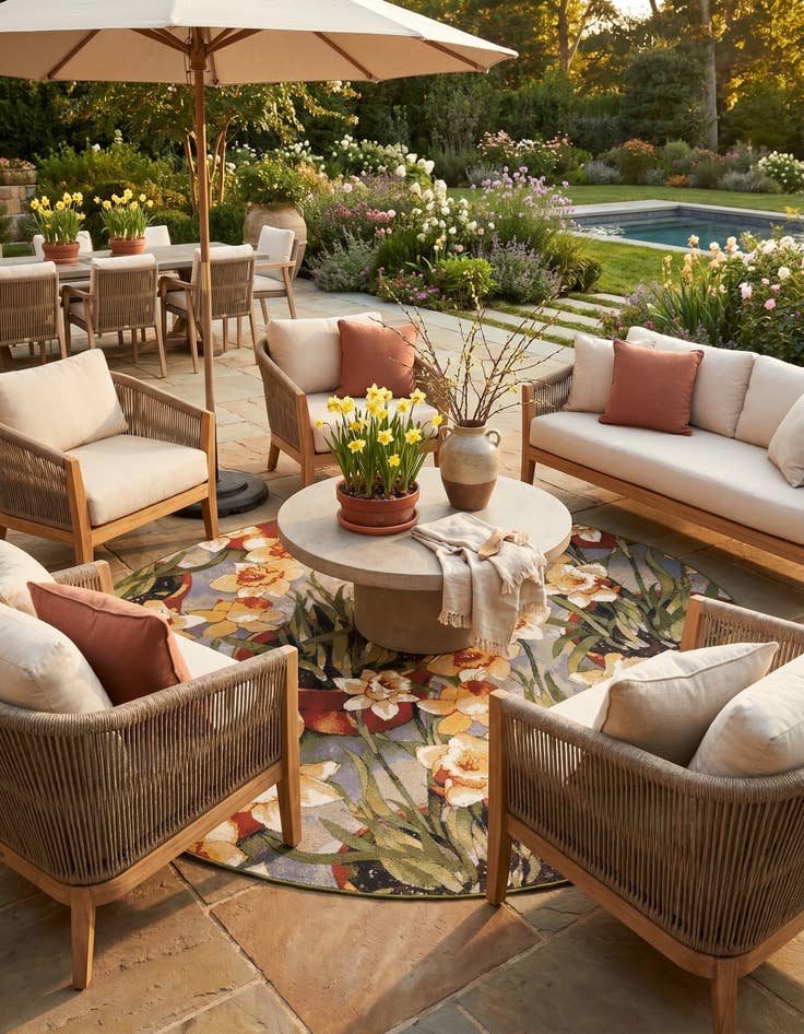 Detail image of 7' 10 x 7' 10 Easy-Clean Botanical Indoor / Outdoor Round Rug