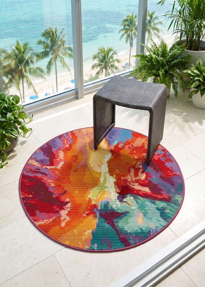 3' x 3' Easy-Clean Modern Indoor / Outdoor Round Rug