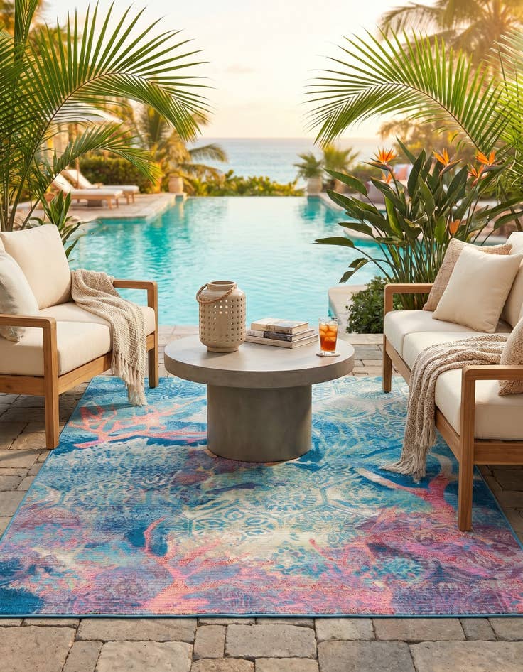 Detail image of 5' 3 x 8' Easy-Clean Coastal Indoor / Outdoor Rug