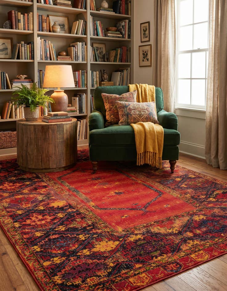 Detail image of 7' 10 x 10' Easy-Clean Tribal Indoor / Outdoor Rug