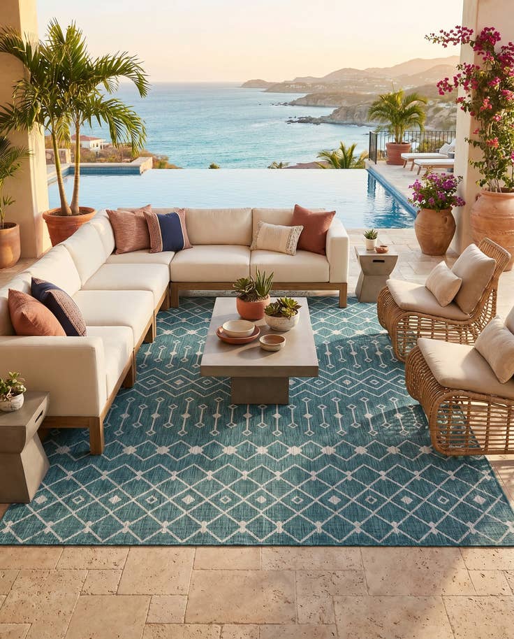 Detail image of 7' 10 x 10' Easy-Clean Lattice Indoor / Outdoor Rug
