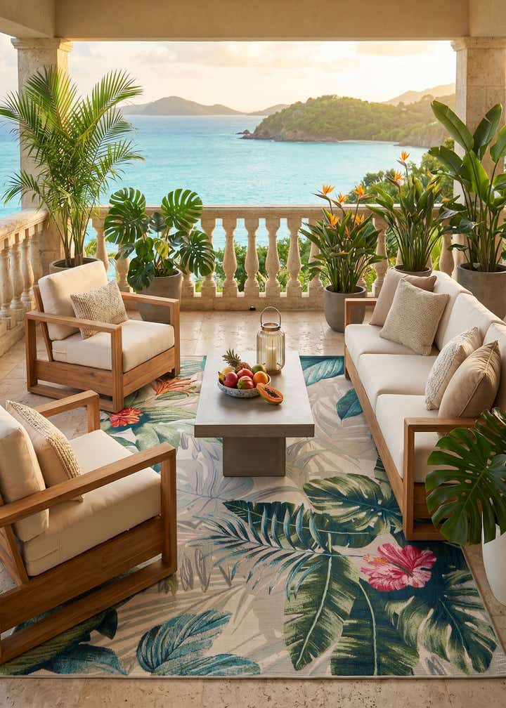 5' 3 x 8' Easy-Clean Botanical Indoor / Outdoor Rug