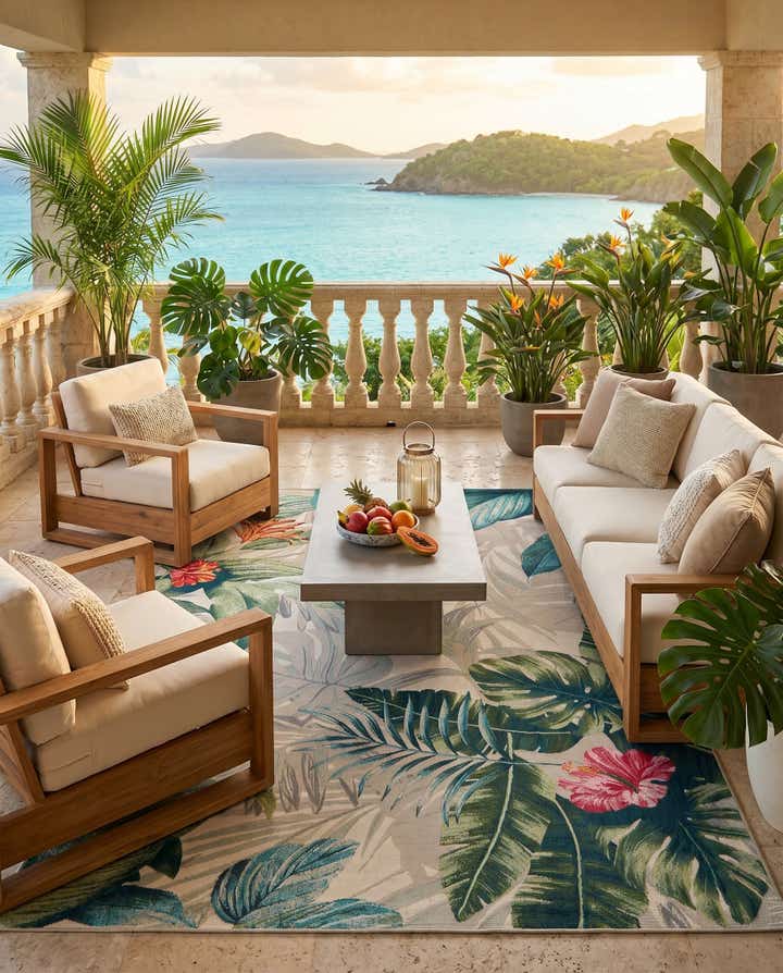 5' 3 x 8' Easy-Clean Botanical Indoor / Outdoor Rug