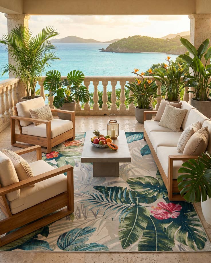 Detail image of 5' 3 x 8' Easy-Clean Botanical Indoor / Outdoor Rug