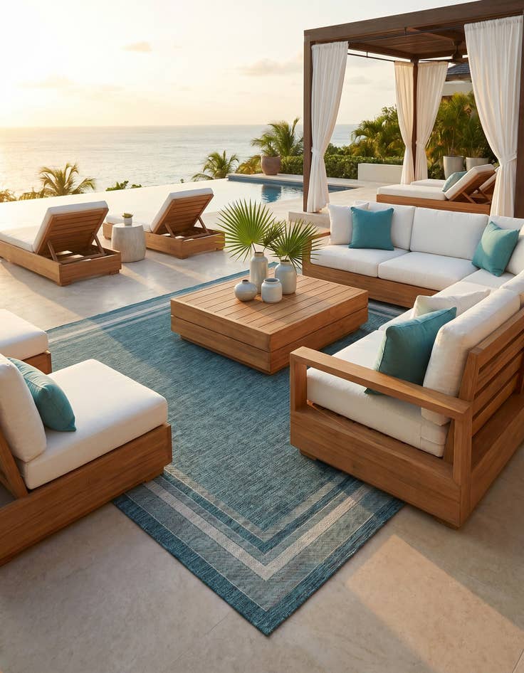 Detail image of 10' x 10' Easy-Clean Border Indoor / Outdoor Square Rug