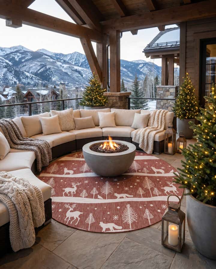 7' 10 x 7' 10 Easy-Clean Holiday Indoor / Outdoor Round Rug