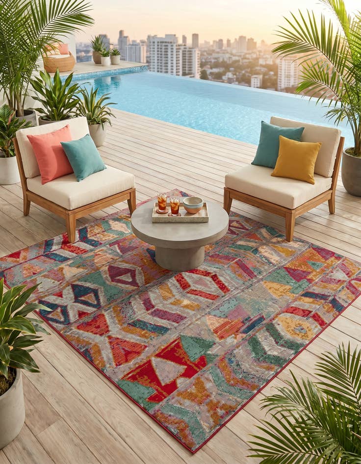 Detail image of 6' x 6' Easy-Clean Modern Indoor / Outdoor Square Rug