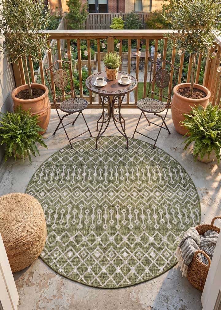 5' 3 x 5' 3 Easy-Clean Lattice Indoor / Outdoor Round Rug