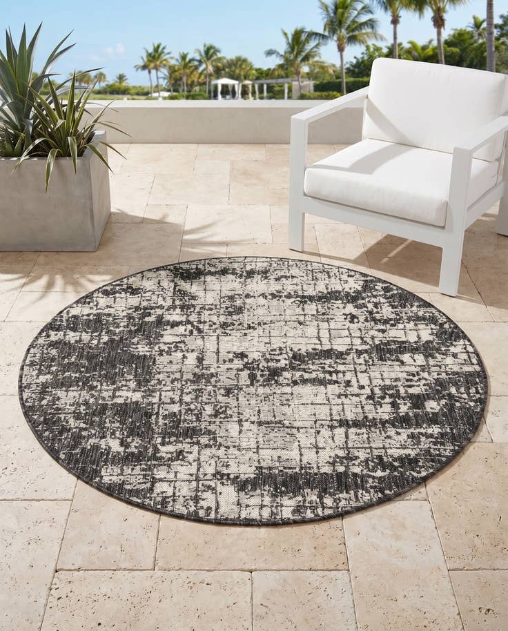 Detail image of 4' x 4' Easy-Clean Modern Indoor / Outdoor Round Rug