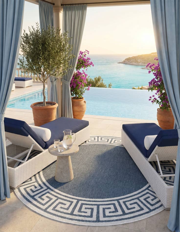 Detail image of 7' x 7' Easy-Clean Coastal Indoor / Outdoor Round Rug