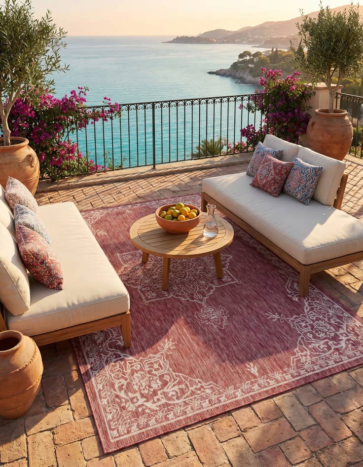 Detail image of 5' 3 x 8' Easy-Clean Traditional Indoor / Outdoor Rug