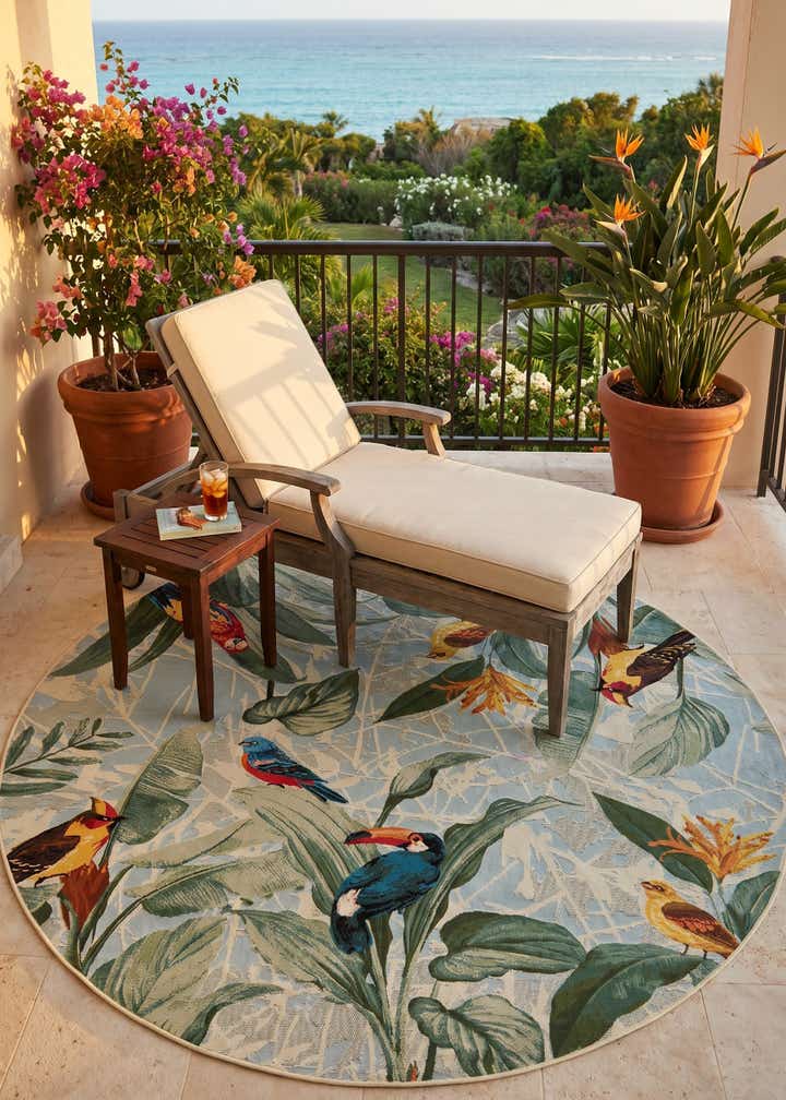7' x 7' Easy-Clean Botanical Indoor / Outdoor Round Rug
