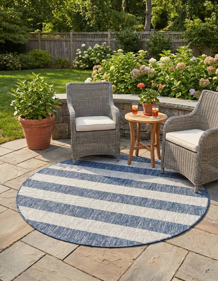 Detail image of 5' 3 x 5' 3 Easy-Clean Ribbon Indoor / Outdoor Round Rug