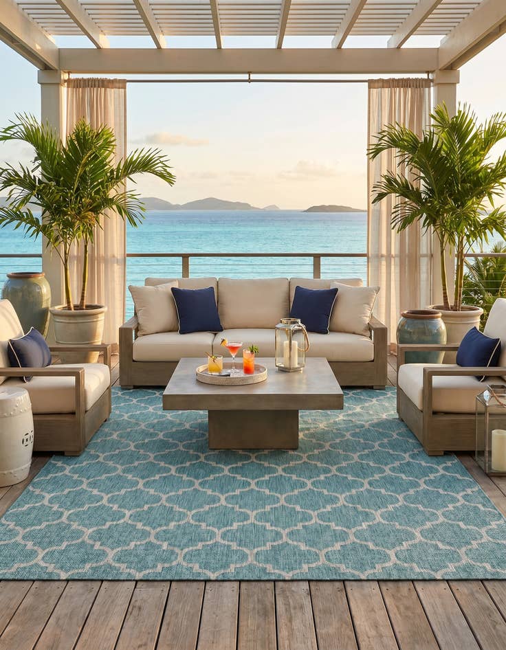 Detail image of 10' x 13' Easy-Clean Trellis Indoor / Outdoor Rug